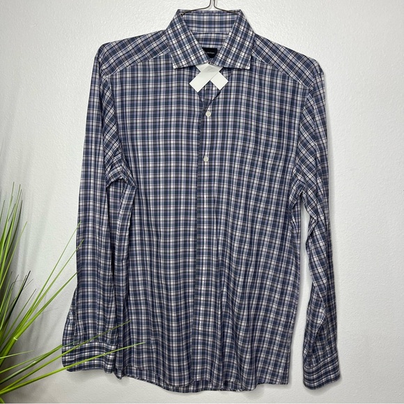 #60. Ermenegildo Zegna Gray & Purple Long Sleeved Button Shirt Med NWOT - Picture 1 of 13